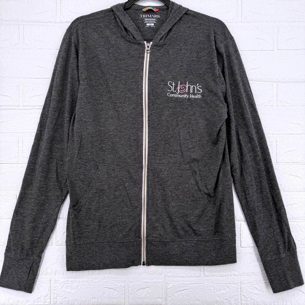 Trimark Zip Up Hoodie Mens Small Gray St. Johns Community Health Thumbholes